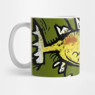 Vibrant Puffer Fish in Yellow and Green Neo-Expressionist Painting Mug